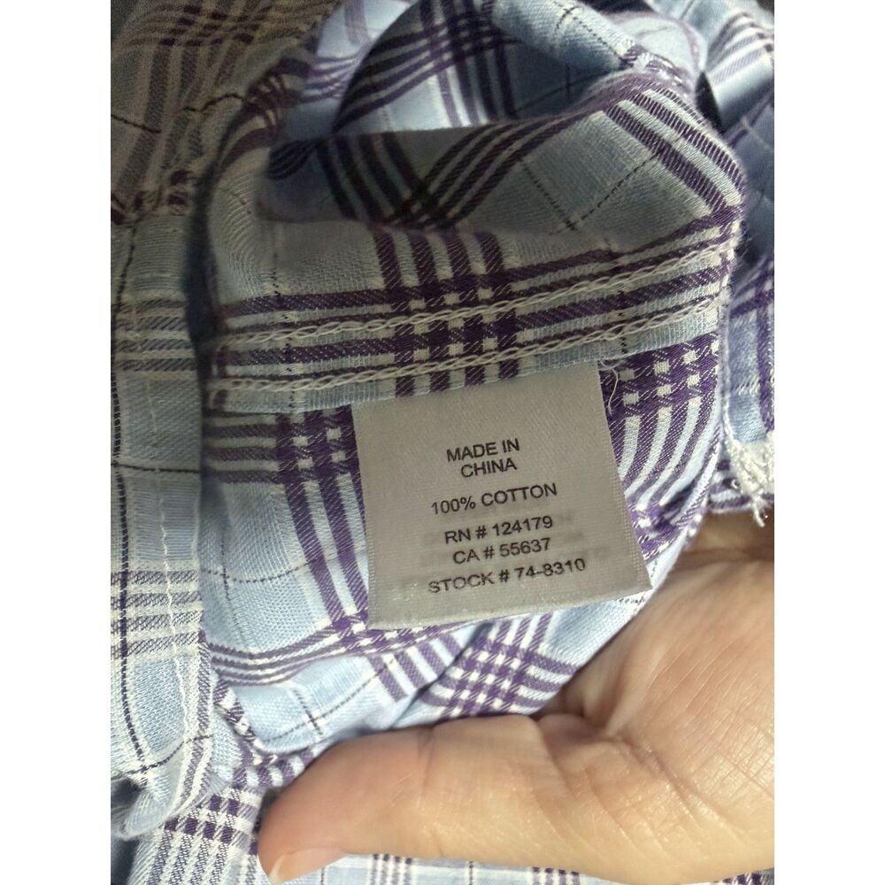 Johnston & Murphy Classic Fit Plaid Button Down Shirt L Large Light Blue Cotton - Picture 9 of 10